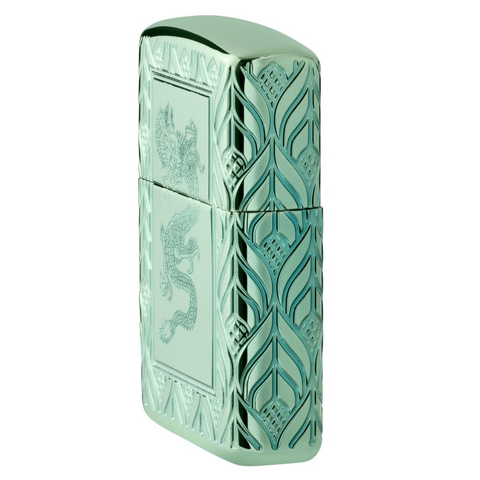 Zippo Lighter: Armor MultiCut Elegant Dragon - High Polish Green 49054