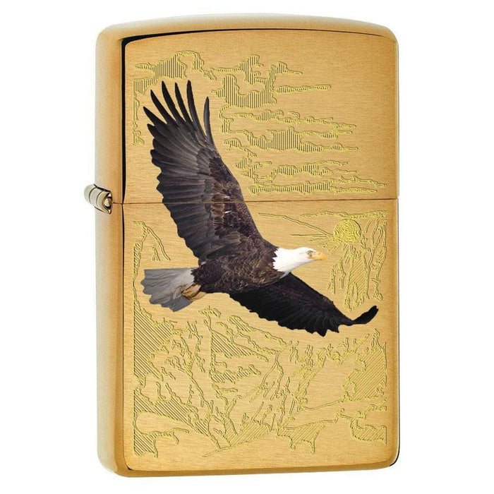 Zippo Lighter: Bald Eagle with Engraved Background - Brushed Brass 79470 - Gear Exec (1975625482355)
