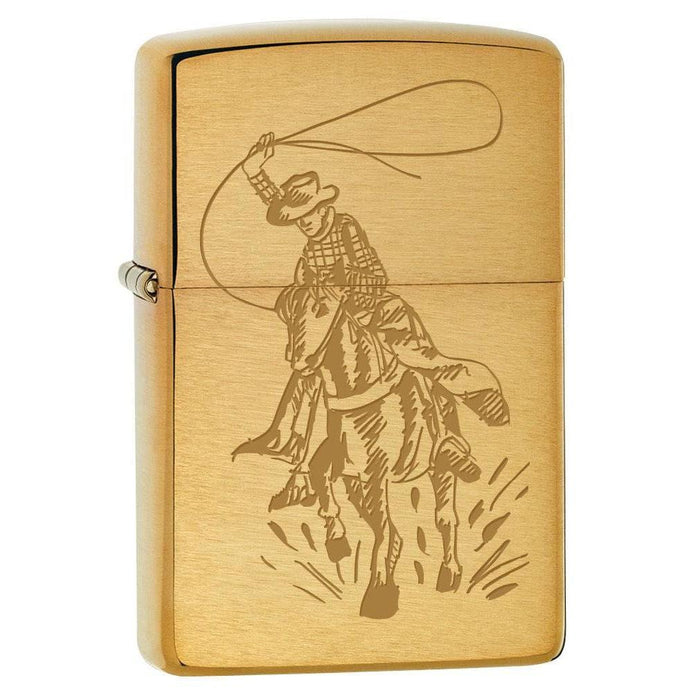 Zippo Lighter: Cowboy with Lasso on Horse - Brushed Brass 80238 (2029570785395)
