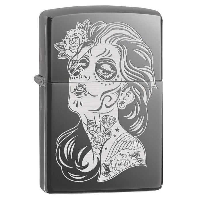 Zippo Lighter: Day of the Dead Girl, Engraved - Black Ice 77667 - Gear Exec (1975597957235)
