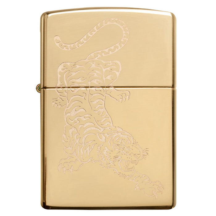 Zippo Lighter: Engraved Tiger - High Polish Brass 29884
