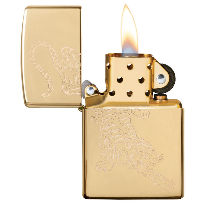 Zippo Lighter: Engraved Tiger - High Polish Brass 29884