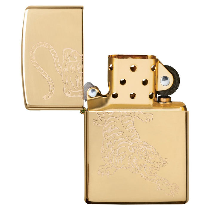 Zippo Lighter: Engraved Tiger - High Polish Brass 29884
