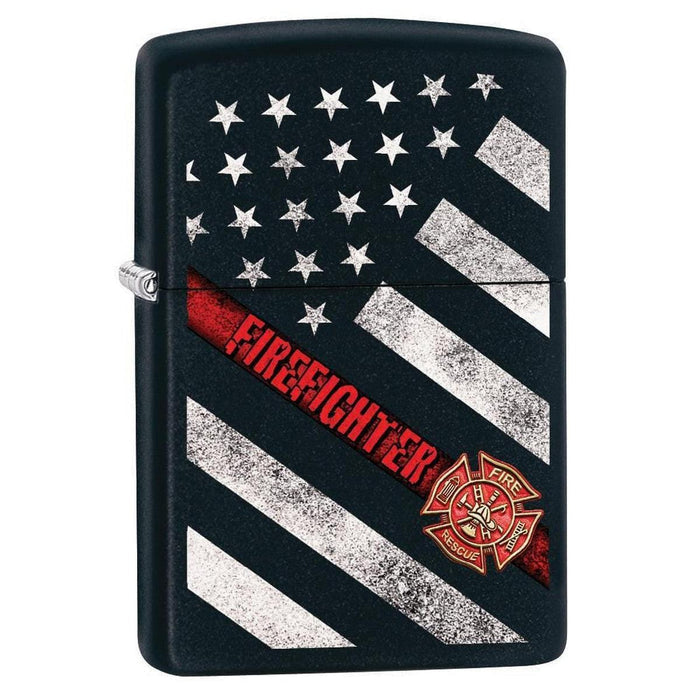 Zippo Lighter: Firefighter Flag - Black Matte 79929 - Gear Exec (1975634231411)