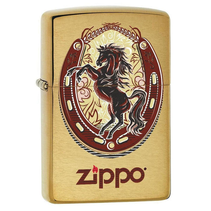 Zippo Lighter: Horse and Horseshoe - Brushed Brass 77844 - Gear Exec (1975600513139)