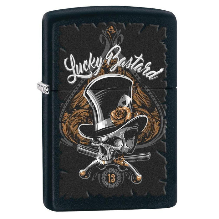 Zippo Lighter: Lucky Bastard Skull - Black Matte 80196 (2029570293875)