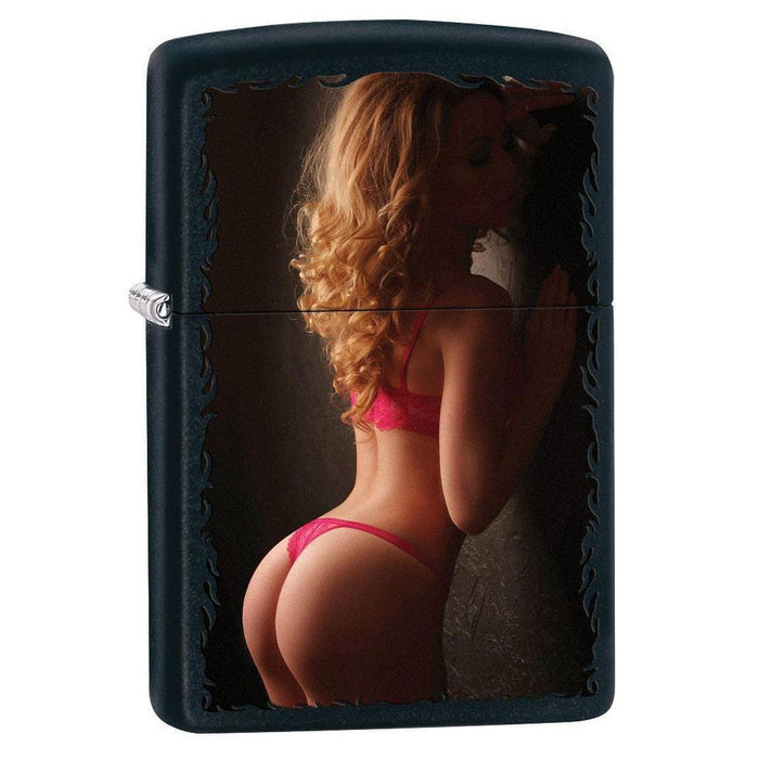 Zippo Lighter: Sexy Pin-Up Girl in Red Lingerie - Black Matte 79563 (1975627251827)