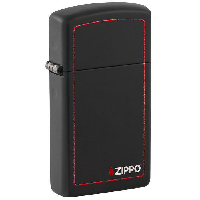Zippo Lighter: Slim with Zippo Logo - Black Matte 1618ZB
