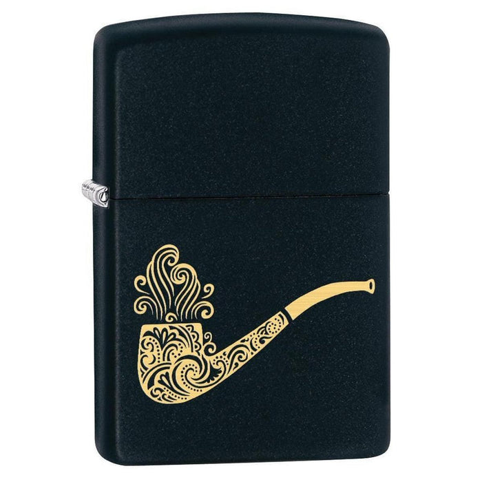 Zippo Lighter: Smoking Pipe Engraved - Black Matte 78543 (1975610572915)