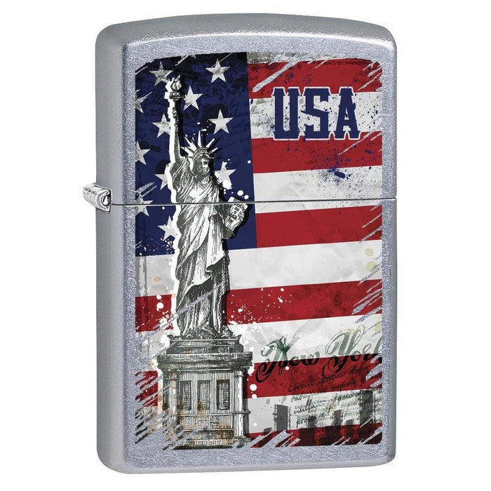 Zippo Lighter: Statue of Liberty and American Flag - Street Chrome 79227 (1975620763763)
