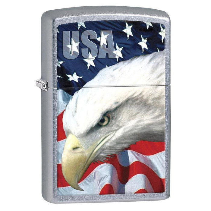 Zippo Lighter: USA Bald Eagle and Flag - Street Chrome 78591 (1975611261043)