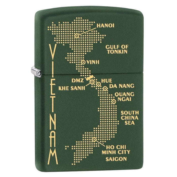 Zippo Lighter: Vietnam War Map - Green Matte 79506 (1975626104947)