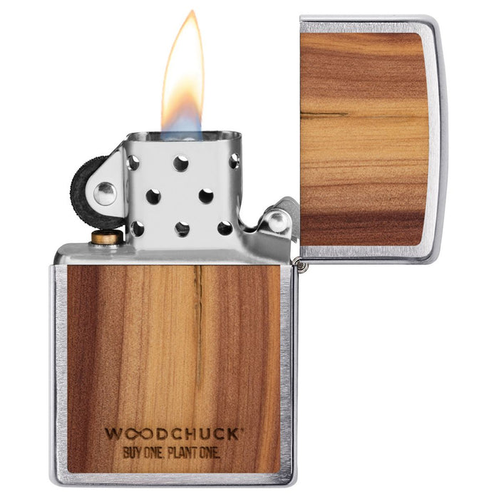 Zippo Lighter: Woodchuck Cedar Emblem - Brushed Chrome 29900