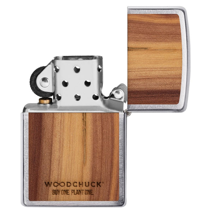 Zippo Lighter: Woodchuck Cedar Emblem - Brushed Chrome 29900