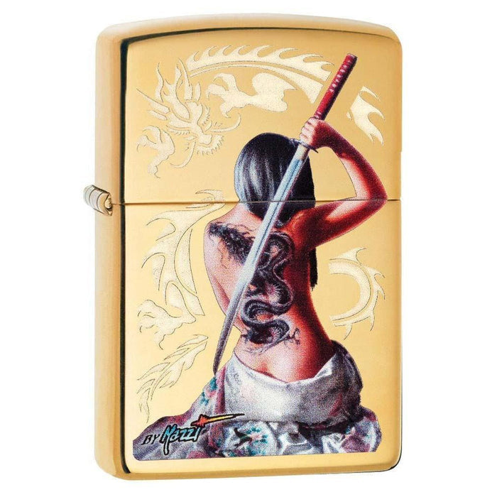 Zippo Pipe Lighter: Mazzi Samurai Girl - High Polish Brass 29668PL (1999372845171)